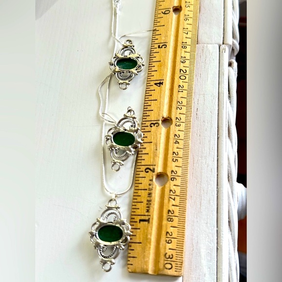 Sterling silver set of necklace and earrings and green Quartz. - Picture 3 of 3